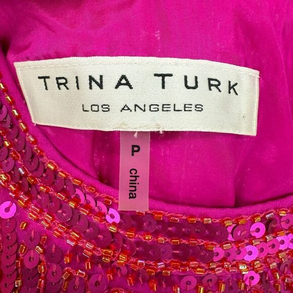 Trina Turk Sequin Tunic Pink XS Sleeveless Silk Scoop Neck Formal Flirty Fucshia - Picture 6 of 11